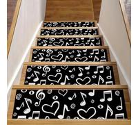 Eslifey Tappetini per scale in legno, motivo note musicali, cuori e cuori, colore bianco e nero, confezione da 15 pezzi, 76,2 x 20,3 cm, antiscivolo, per interni, per cani, bambini, anziani, con