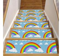 Eslifey Tappetini per scale in legno, motivo nuvole arcobaleno, confezione da 15, 76,2 x 20,3 cm, antiscivolo, per interni, per cani, bambini, anziani, con adesivo riutilizzabile