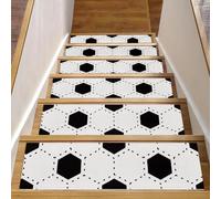 Eslifey Tappetini per scale in legno, motivo pallone da calcio, colore bianco e nero, confezione da 15 pezzi, 76,2 x 20,3 cm, antiscivolo, per interni, per cani, bambini, anziani, con adesivo