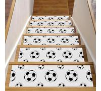 Eslifey Tappetini per scale in legno, motivo sportivo a forma di pallone da calcio, colore bianco e nero, confezione da 15 pezzi, 76,2 x 20,3 cm, antiscivolo, per interni, per cani, bambini, anziani