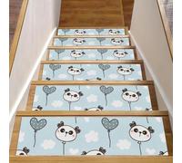 Eslifey Tappetini per scale in legno, motivo viso di panda, palloncini, cuori e nuvole, per gradini in legno, 76,2 x 20,3 cm, antiscivolo, per interni, per cani, bambini, anziani, con adesivo