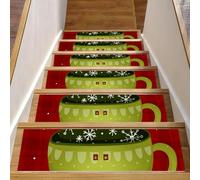 Eslifey Tappetini per scale in legno, per le vacanze natalizie, per caffè, 76,2 x 20,3 cm, antiscivolo, per interni, per cani, bambini e anziani, con adesivo riutilizzabile