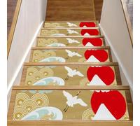Eslifey Tappetini per scale in legno, stile retrò, giapponesi, con nuvole e nuvole, per gradini in legno, 76,2 x 20,3 cm, antiscivolo, per interni, per cani, bambini, anziani, con adesivo