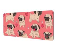 Eslifey Tappetino per mouse extra large, motivo: cuccioli di carlino, cuore rosa, tappetino per mouse esteso da scrivania con base in gomma antiscivolo, protezione per scrivania, per gamer, ufficio e