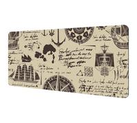 Eslifey Tappetino per mouse extra large, motivo manoscritto vintage con caravelle, rosa dei venti, tappetino per mouse esteso da scrivania con base in gomma antiscivolo, protezione per scrivania, per