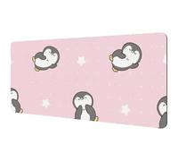 Eslifey Tappetino per mouse extra large, motivo pinguino rosa e bianco con stelle e base in gomma antiscivolo, protezione per scrivania, per gamer, ufficio e casa, 40 x 89,5 cm