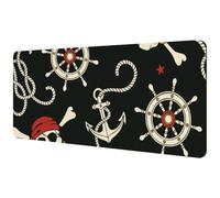 Eslifey Tappetino per mouse extra large, motivo teschio pirati con ancora e stelle, tappetino per mouse da scrivania con base in gomma antiscivolo, protezione per gamer, ufficio e casa, 40 x 89,5 cm