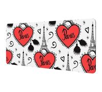 Eslifey Tappetino per mouse extra large, motivo Torre Eiffel, Parigi, cuore e amore, senza cuciture, con base in gomma antiscivolo, protezione per scrivania, per gamer, ufficio e casa, 40 x 89,5 cm