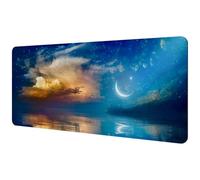Eslifey Tappetino per mouse extra large, stelle crescenti e nuvole luminose sopra il mare sereno, tappetino per mouse esteso da scrivania con base in gomma antiscivolo, tappetino protettivo per gamer