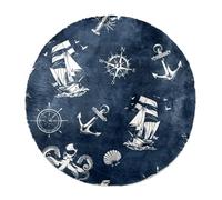 Eslifey Tappeto a pelo lungo extra large, morbido, a pelo lungo, 160 cm, per soggiorno e camera da letto, decorazione per la casa, corridoio, nautico, veliero, navigazione, bussola, polpo