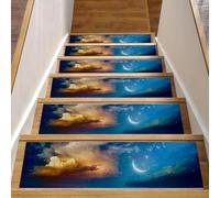 Eslifey Tappeto antiscivolo per scale in legno con stelle a mezzaluna e nuvole luminose sopra serene marine, 76,2 x 20,3 cm, per interni, per cani, bambini, anziani, con adesivo riutilizzabile