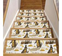 Eslifey Tappeto antiscivolo per scale in legno, motivo marmotte con cappello, per interni, per cani, bambini, anziani, con adesivo riutilizzabile, confezione da 15 pezzi, 76,2 x 20,3 cm