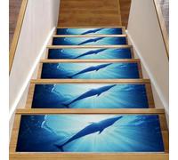 Eslifey The Art of Dophins - Set di 15 gradini antiscivolo per scale in legno, 76,2 x 20,3 cm, per interni, per cani, bambini, anziani, con adesivo riutilizzabile