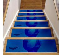 Eslifey The South Pole Pinguino Iceberg Sottomarino Balena Sottomarina Gradini in legno, 15 pezzi, 76,2 x 20,3 cm, antiscivolo, per interni, scale per cani, bambini, anziani con adesivo riutilizzabile