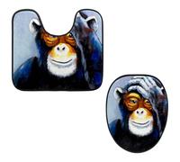 Eslifey Thinking Gorilla - Set di 2 copriwater e tappetino per WC a forma di U, lavabili in lavatrice, antiscivolo, assorbenti
