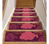 Eslifey Tradizionali gradini per scale in legno con motivo a nuvole orientali viola, confezione da 15, 76,2 x 20,3 cm, antiscivolo, per interni, per cani, bambini, anziani, con adesivo riutilizzabile