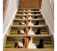 Eslifey Tre cavalli, gradini per scale in legno, confezione da 15 pezzi, 76,2 x 20,3 cm, antiscivolo, per interni, per cani, bambini, anziani, con adesivo riutilizzabile