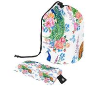 Eslifey Trousse da viaggio per cosmetici a cilindro, borsa multifunzionale per articoli da toeletta con tasca portaoggetti rotonda, motivo con gatto fortunato Maneki-Neko seduto con fiori, Multicolore