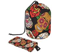 Eslifey Trousse da viaggio per cosmetici, borsa per il trucco, multifunzionale, borsa da toeletta rotonda, organizer con teschio messicano con motivo "Giorno dei morti", Multicolore 1.,