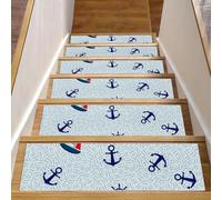 Eslifey Volante e salvagente, motivo barca a vela, per gradini in legno, antiscivolo, 76,2 x 20,3 cm, per interni, per cani, bambini, anziani, con adesivo riutilizzabile, confezione da 15