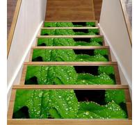 Eslifey Wild Green con gocce di rugiada per gradini in legno, confezione da 15, 76,2 x 20,3 cm, antiscivolo, per interni, per cani, bambini, anziani, con adesivo riutilizzabile