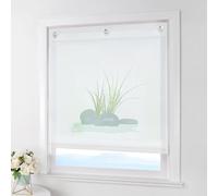 ESLIR - Tenda a pacchetto con occhielli, senza foratura, ideale per la cucina, in voile trasparente, colore bianco, 1 pezzo, stampa con motivo vetro, 80 x 140 cm (larghezza x altezza)