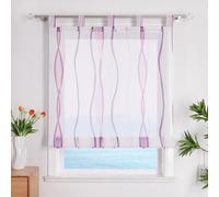 ESLIR - Tenda a pacchetto con passanti, con motivo a onda, in voile alla moda, trasparente, per la cucina, 1 pezzo, 100% poliestere, viola., BxH 100x140cm