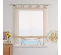 ESLIR - Tenda a pacchetto con passanti, in voile alla moda, trasparente, per la cucina, 1 pezzo, 100 x 155cm (L x A), colore sabbia