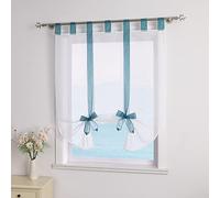 ESLIR Tenda a pacchetto con passanti, in voile, per cucina, trasparente, con passanti, colore blu, 120 x 140 cm