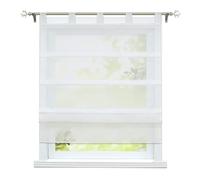 ESLIR Tenda a pacchetto con passanti, in voile, trasparente, moderna, tinta unita, 1 pezzo, bianco, 140 x 140 cm (larghezza x altezza)