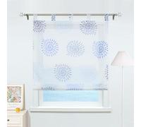 ESLIR Tenda a pacchetto con passanti, per la cucina, trasparente, con motivi circolari, in voile moderno, 1 pezzo, 100% poliestere, Blu, BxH 80x140cm