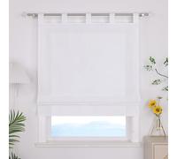 ESLIR Tenda a pacchetto con passanti, tinta unita, per cucina, soggiorno, senza fori, bianco, 100 x 140 cm (larghezza x altezza)