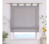 ESLIR Tenda a pacchetto con passanti, tinta unita, per cucina, soggiorno, senza fori, grigio, 120 x 140 cm (larghezza x altezza)