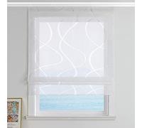 ESLIR Tenda a pacchetto con velcro per soggiorno, cucina, trasparente, moderna, con motivo a onde, colore bianco, 120 x 140 cm (larghezza x altezza)