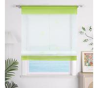 Eslir, Tenda a pacchetto da cucina con cordoncino, trasparente con farfalla ricamata, in voile, 1 pezzo, 100% poliestere, verde, BxH 80x140cm