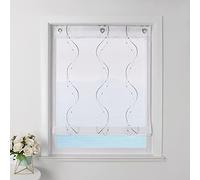 ESLIR Tenda a pacchetto senza fori, colore bianco, con occhielli, trasparente, con ganci a U, moderna, ricamata, grigio, 60 x 140 cm, 1 pezzo