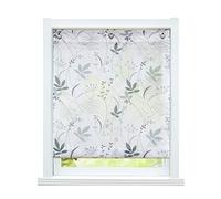 ESLIR - Tenda a pacchetto senza fori, con occhielli, trasparente, con ganci a U, moderna, colore bianco, stampa con foglie, 80 x 140 cm (larghezza x altezza), 1 pezzo