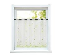 ESLIR - Tenda da cucina in stile rustico, trasparente, con ricamo, in voile, 1 pezzo, verde, fiori, altezza x larghezza 75x120 cm