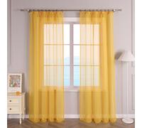 ESLIR Tende con fettuccia arricciata, trasparente, tenda per finestra con passanti, in voile, tinta unita, giallo, L x A 145 x 225 cm, 1 pezzo