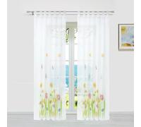 ESLIR - Tende con passanti, in voile verde, 150 x 245 cm, 1 pezzo