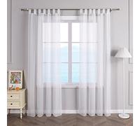 ESLIR Tende con passanti, tenda trasparente per finestra con passanti, voile, bianco, L x A 140 x 225 cm, 1 pezzo