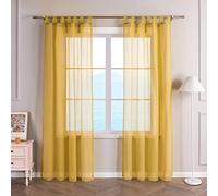 ESLIR Tende con passanti, tenda trasparente per finestra con passanti, voile, giallo, L x A 140 x 145 cm, 1 pezzo