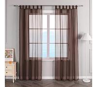 ESLIR Tende con passanti, tenda trasparente per finestra con passanti, voile, marrone, L x A 140 x 245 cm, 1 pezzo