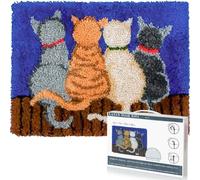 EsLuker.ly Kit di tappeti fai da te all'uncinetto per adulti e principianti, motivi di gatti, tela prestampata per tappeti, decorazione creativa per la casa, ideale per imparare a creare tappeti, blu