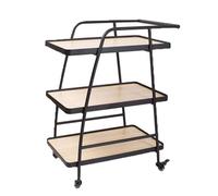 esmen 3-Tier Wine Cart Bar with Lockable Wheels, Metal Storage Trolley for Meal Side & Drinks Serving(Natural Wood)
