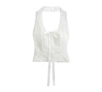 esmen Canotta con Scollo all'Americana a U e Top Strato Base Imbottito in Jacquard in Pizzo Fiocco for Donna(Wit,Small)