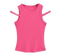 esmen Canotta Senza Maniche in Tinta Unita con Spalle Scoperte for Donna, Pullover Slim Fit Stile Scollato for Una Gamma Completa di movimenti(Rose Red,Small)