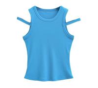 esmen Canotta Senza Maniche in Tinta Unita con Spalle Scoperte for Donna, Pullover Slim Fit Stile Scollato for Una Gamma Completa di movimenti(Blauw,Small)