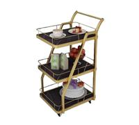 esmen Carrello bar a 3 piani, carrello for vino, vagone ristorante mobile in ferro battuto con deposito pasti e for servire bevande(Black+Gold)