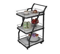 esmen Carrello bar a 3 piani, carrello for vino, vagone ristorante mobile in ferro battuto con deposito pasti e for servire bevande(Svart)